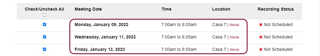 Middleware table showing three test cases with details and a highlighted row.