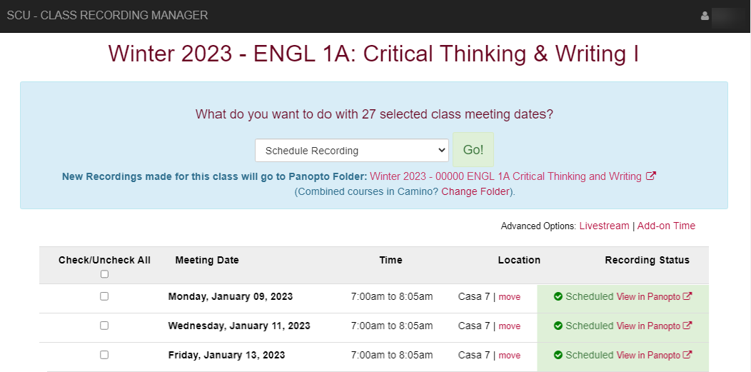 Middleware test results showing a list of transactions with their details and status.