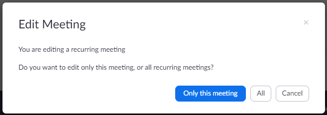 Edit Meeting prompt: 'This is a recurring meeting. Do you want to edit this event or all events?'