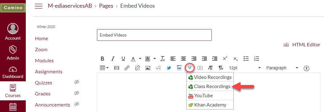 Class Recordings option