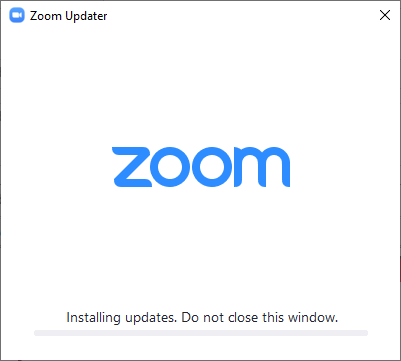 Zoom update window with the message UPDATE FAILED. (5.8) Please try later.