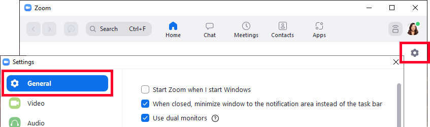 Screenshot showing Zoom update process and settings options.
