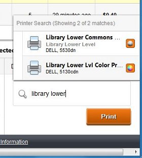 Screenshot of print job selection and search interface labeled 'Narrow Search By Keywords'.