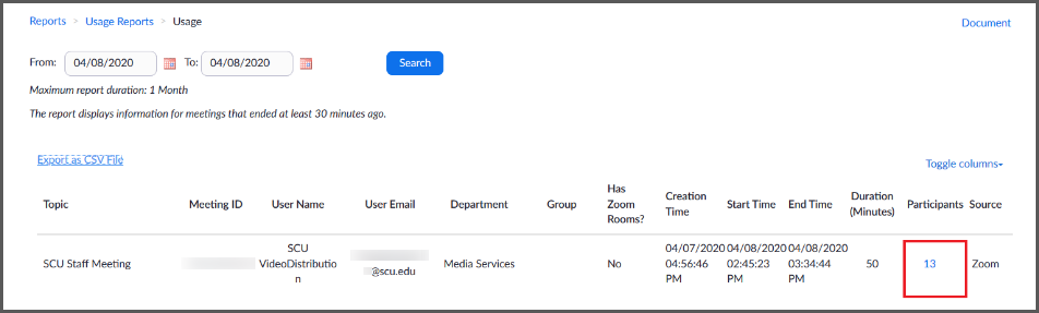 Website attendance report showing session details and user activity for '04'.