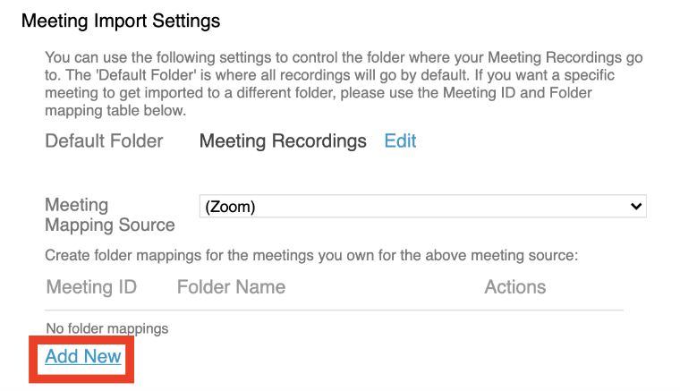 Navigate to meeting import settings and select add new