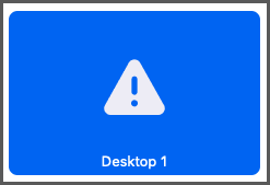 Blue screen with exclamation mark inside a triangle and Desktop 1 text.