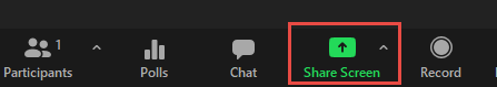 Share screen icon highlighted in a toolbar.