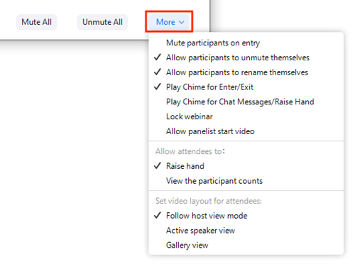Figure 6: More button highlighted in attendee settings.