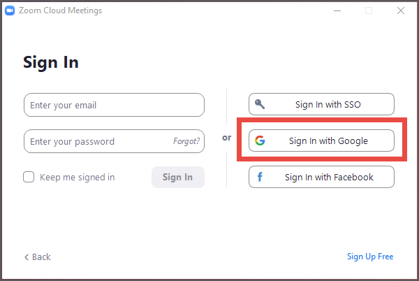 Sign-in screen with email and password fields, and 'Sign in with Google' button highlighted.