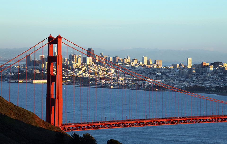 View of San Francisco from above the Golden Gate Bridge
