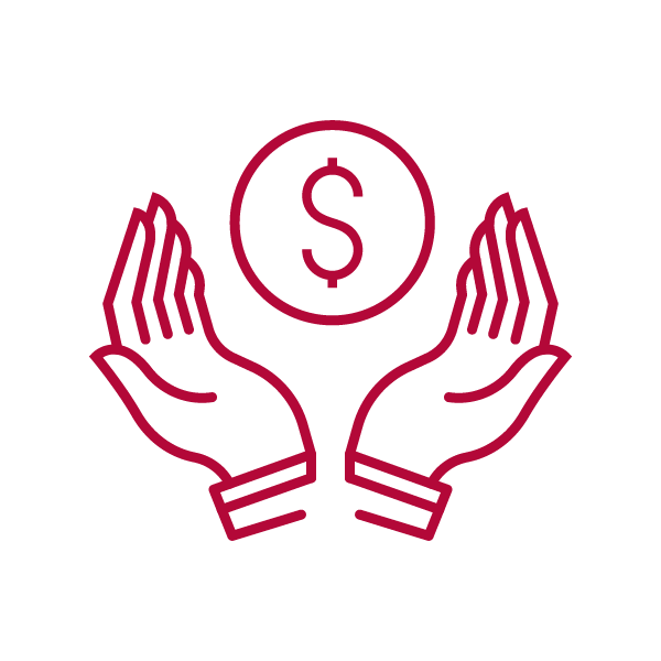 Hands holding a coin icon, representing financial aid.