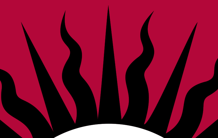 top only of Jesuit seal, red background. 