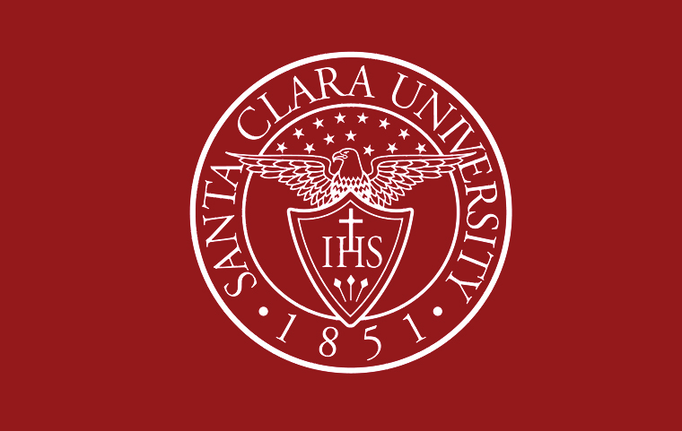 Santa Clara University seal on a red background.