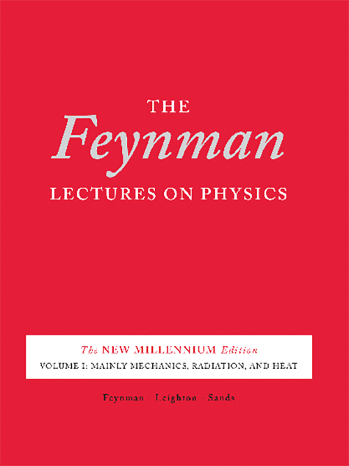 Book cover of “The Feynman Lectures on Physics” by Richard P. Feynman. Plain red book with gray letters.