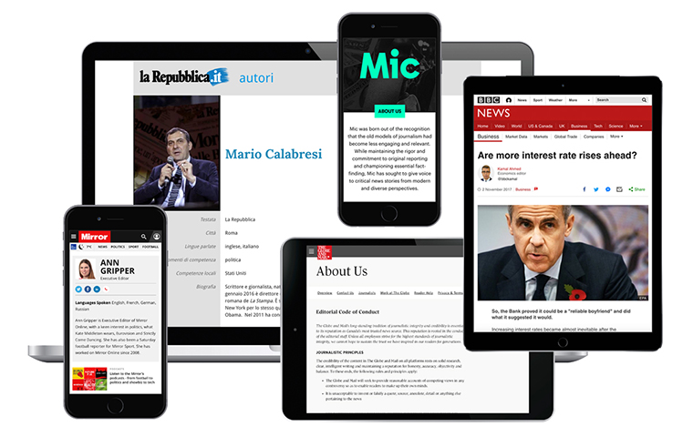 Tablets and phones displaying news sources