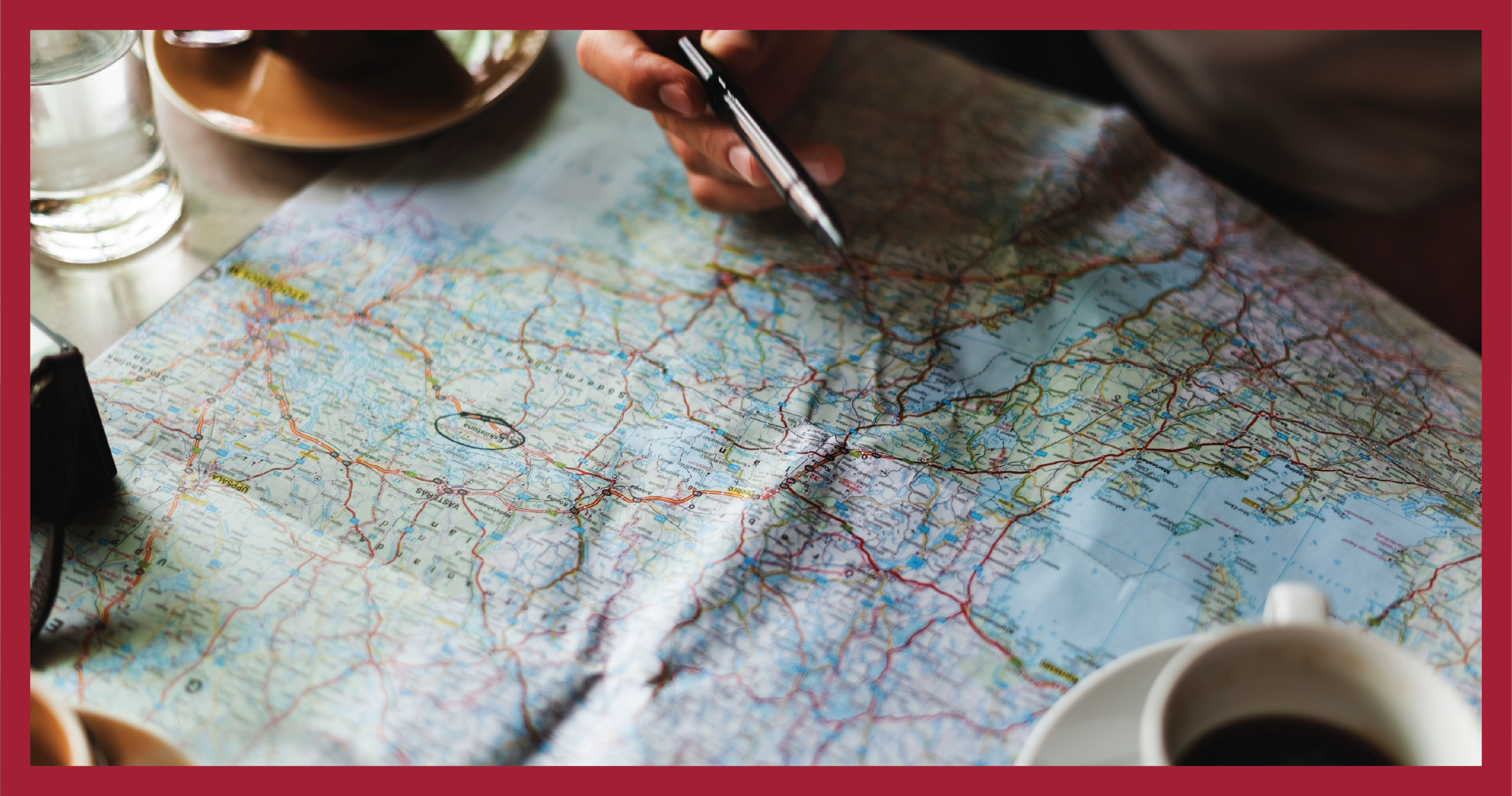 Planning a route with pen on a map