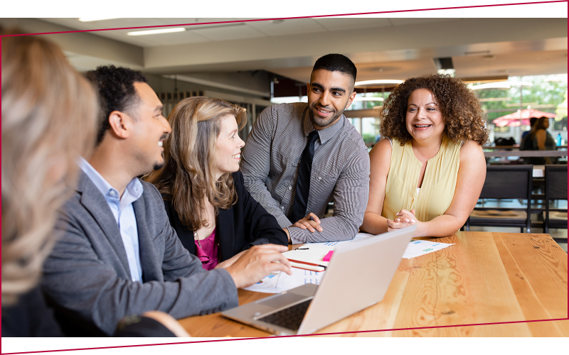 Leavey School of Business graduate students collaborating on campus