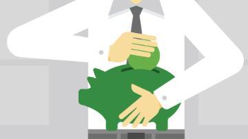 Illustration of a person holding bags of money labeled Financial Controls.