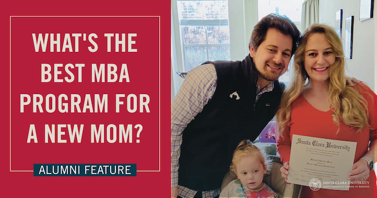 What's the best MBA program for a new mom? text on an image of a family.