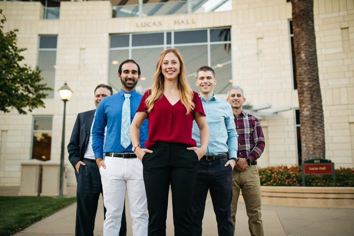 Leavey MBA candidates outside Lucas Hall