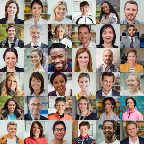 Photo collage of people of varying ages and genders