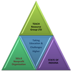 Triangle divided into four colored sections labeled Training Closing the Gap, Other Nonprofit Organizations, Using Instructional Packages, and Professional Networks.
