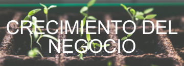 CRECIMIENTO DEL NEGOCIO text over a plant growth background.
