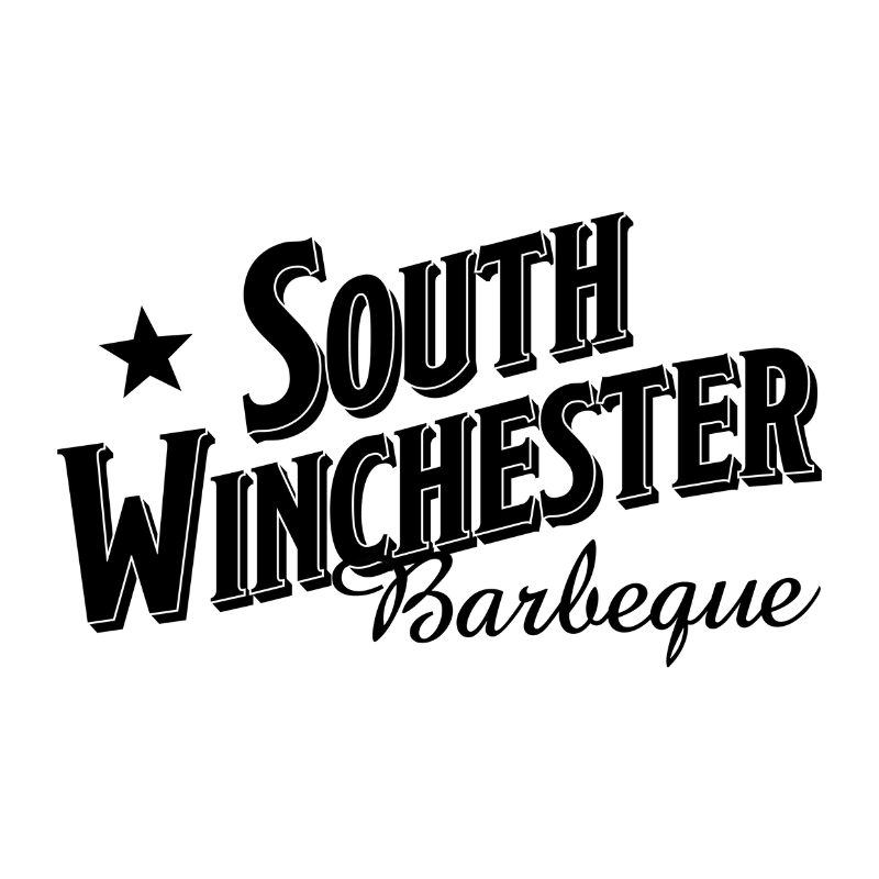 The words South Winchester sit atop the word Barbeque in cursive. There's a black star next to the words. 