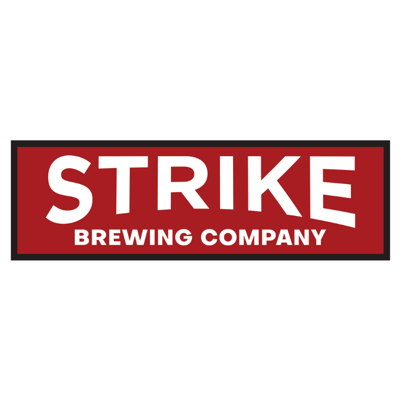 A red box with a black outline includes the words: Strike Brewing Company 