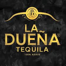 a black background with the words La Duena Tequila | 100 percent agave a gold circle with a d is above the top of the words 