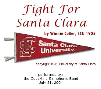 Fight For Santa Clara text with a Santa Clara University pennant flag.