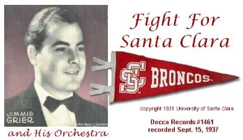 Image of Jimmie Grier with text 'Fight For Santa Clara' and a Broncos pennant.