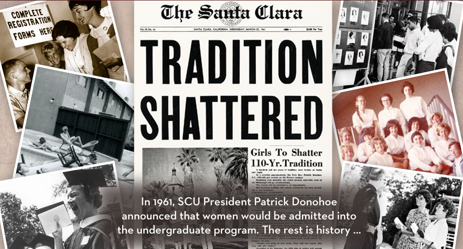 Collage of vintage images with the headline Tradition Shattered in bold text. 