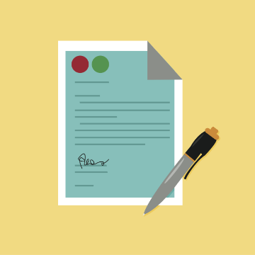 Illustrated cover letter with a pen on a yellow background.