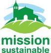 Logo with green building on a hill and text mission sustainable below.
