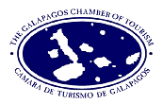 Logo of the Galapagos Chamber of Tourism with blue map and text.