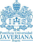 Pontificia Universidad Javeriana Bogota emblem with blue intricate design and text.