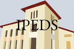 IPEDS text over a stylized image of an academic library building.