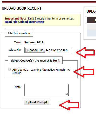 E-text step 2 webpage showing fields and buttons with three red arrows pointing to them.