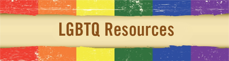 LGBTQ Resources with rainbow background.
