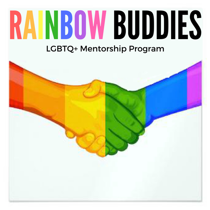 Rainbow Buddies logo with two colorful hands shaking.