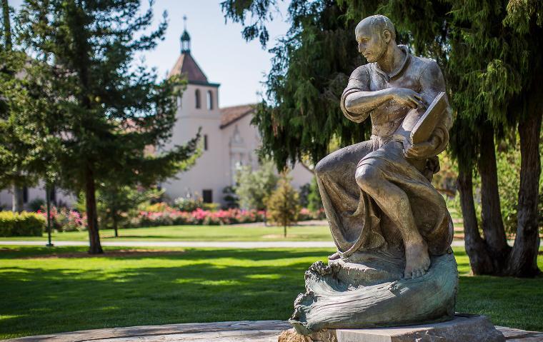 St Ignatius statue with the Mission Church in the background