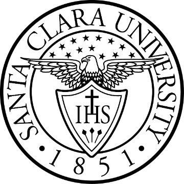 Santa Clara University seal with a black outline, featuring 1851 and IHS initials.