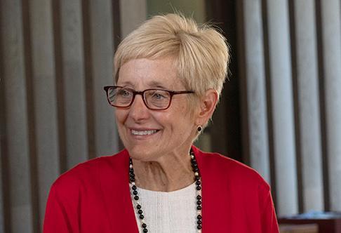 SCU President Julie Sullivan speaks with a student