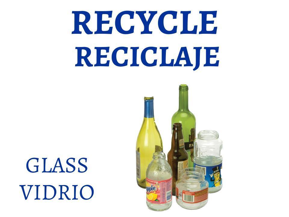 Recycle Glass. Reciclaje Vidrio. Glass bottles and jars.