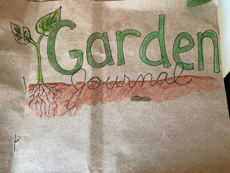 Garden handwritten in green and red text on a page.