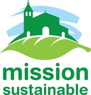 Mission Sustainable logo with a green mission building on a hill.