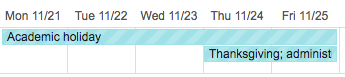 Academic Holidays - Thanksgiving and Friday is written on a calendar page
