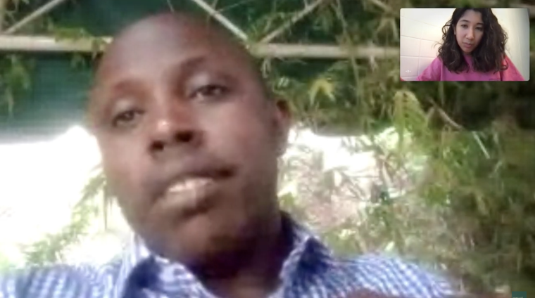 Samwel Nangiria speaks on a video call with interviewer Kristy Drutman