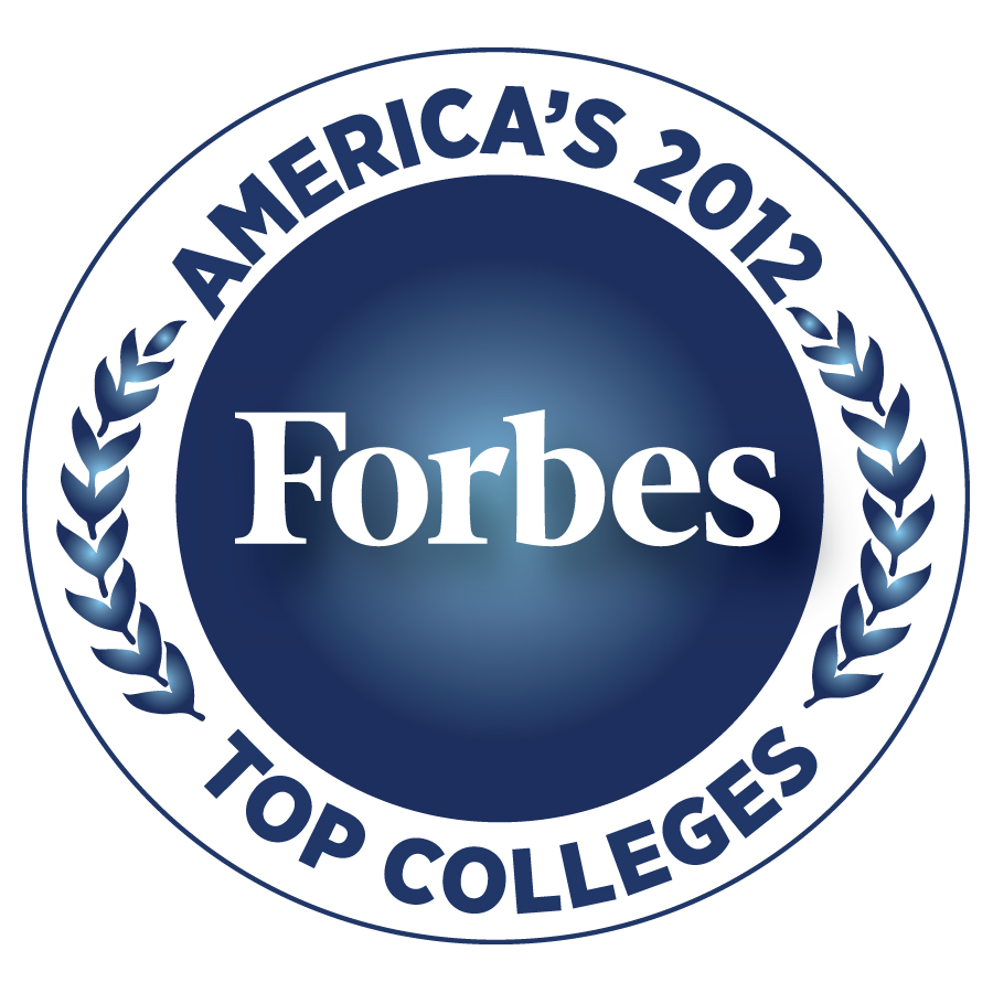 Round seal labeled America's 2012 Top Colleges, Forbes.